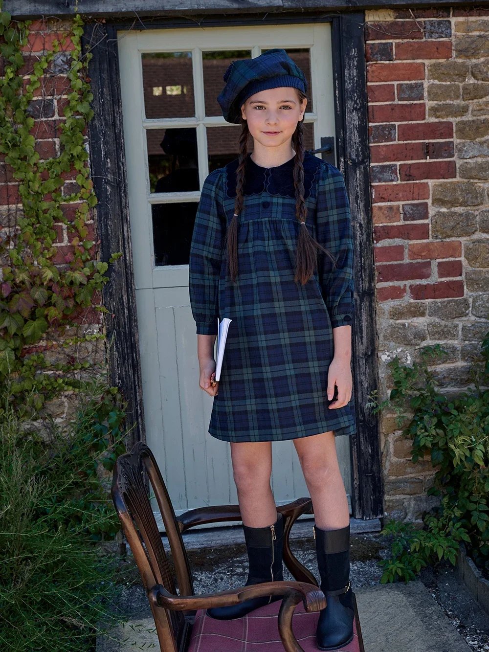 AS Navy Collection AW25 Girls Plaid Dress Two Color Patchwork Sweater Baby Romper Boys Blazer Pants Family Matching Clothing