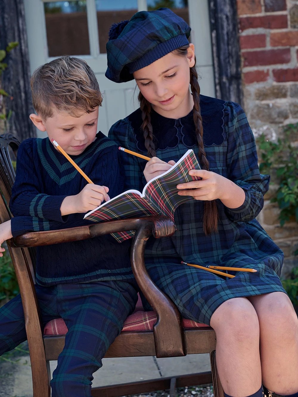 AS Navy Collection AW25 Girls Plaid Dress Two Color Patchwork Sweater Baby Romper Boys Blazer Pants Family Matching Clothing