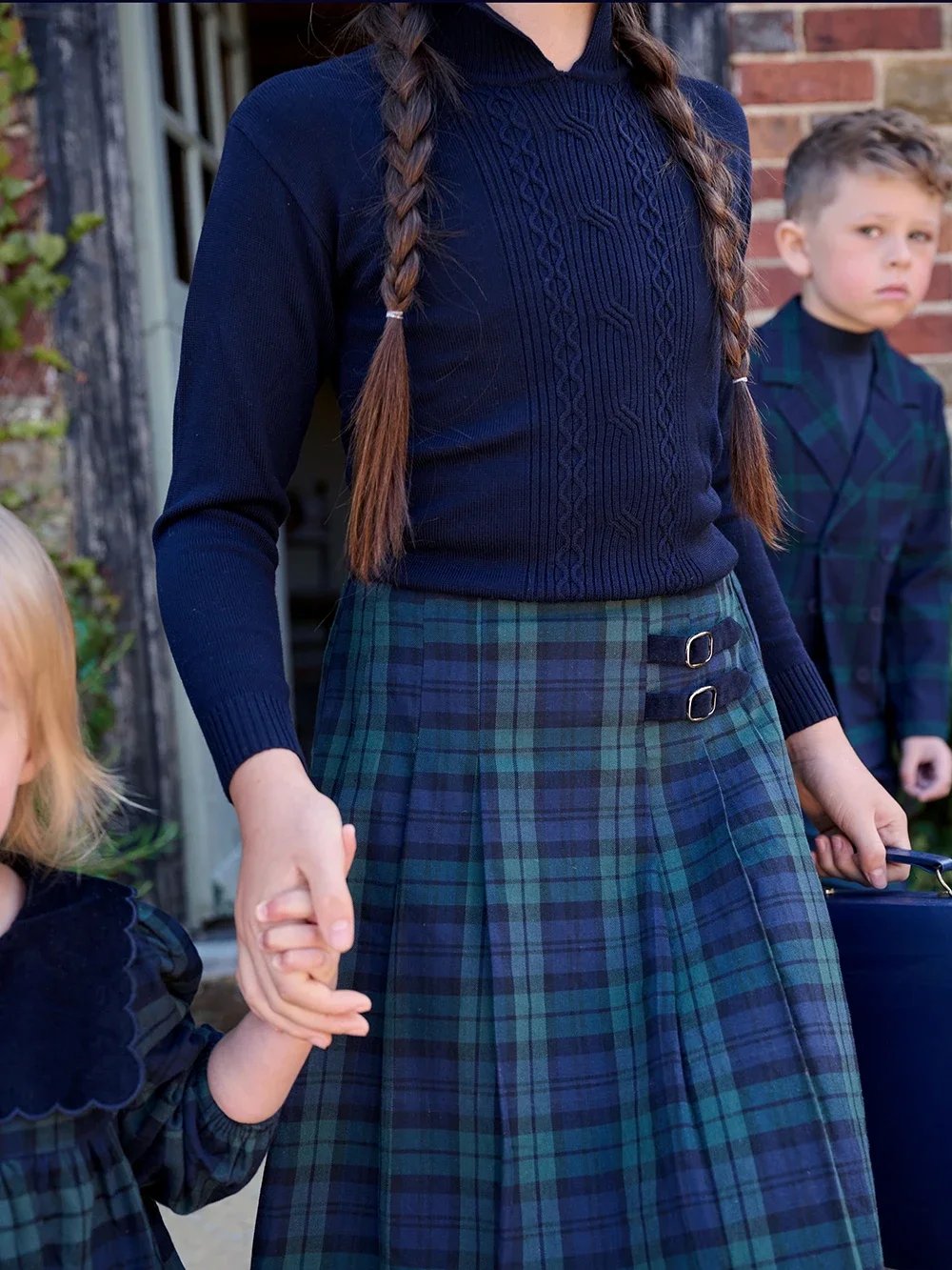 AS Navy Collection AW25 Girls Plaid Dress Two Color Patchwork Sweater Baby Romper Boys Blazer Pants Family Matching Clothing