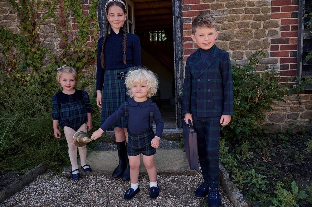 AS Navy Collection AW25 Girls Plaid Dress Two Color Patchwork Sweater Baby Romper Boys Blazer Pants Family Matching Clothing