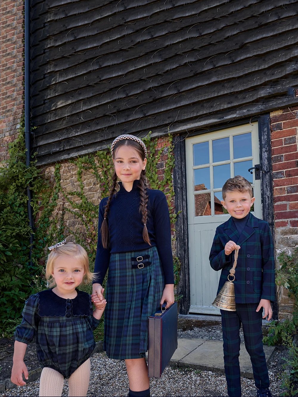 AS Navy Collection AW25 Girls Plaid Dress Two Color Patchwork Sweater Baby Romper Boys Blazer Pants Family Matching Clothing