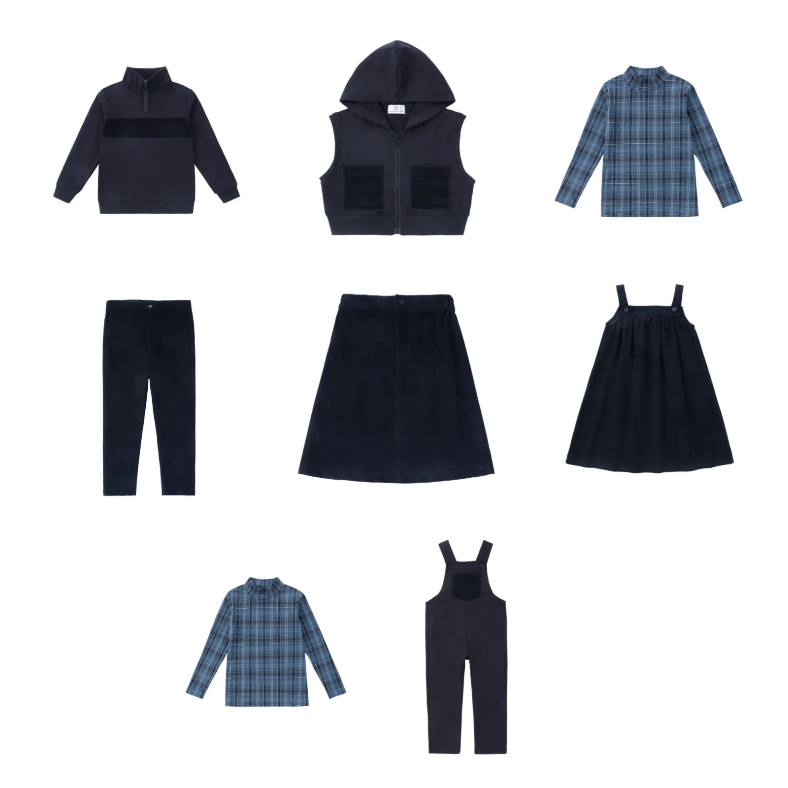 AP 2025 AW corduroy collection navy blue kids girls boys jumper dress skirt family matching clothes casual plaid clothes