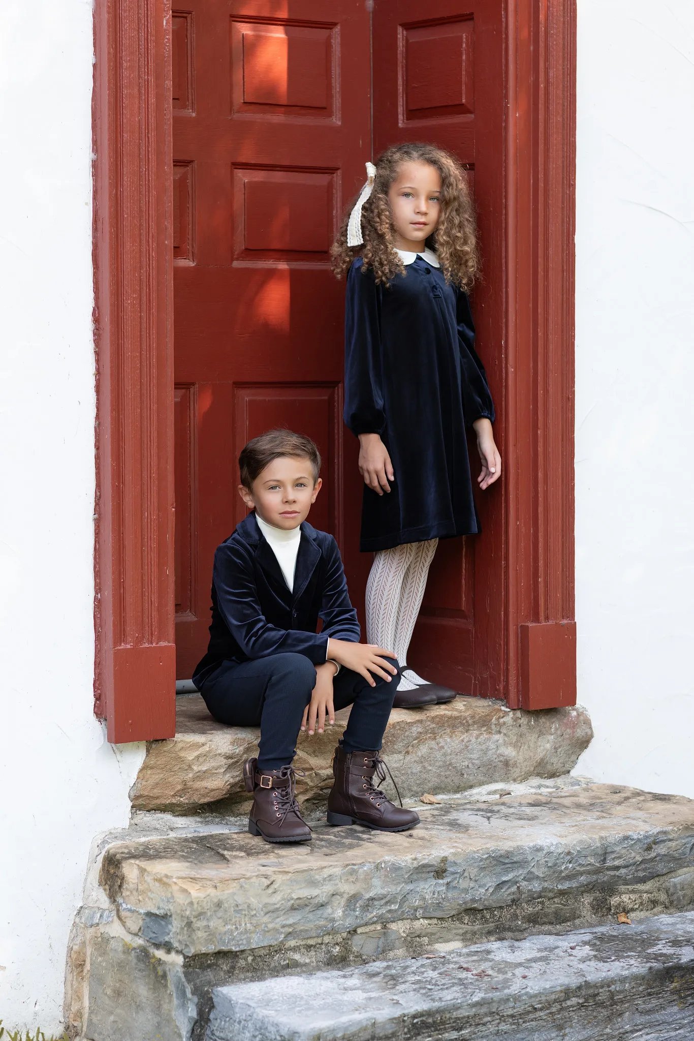 AP AW25 Sapphire Collection Girls Velvet Dress Baby Kids Set Floral Sweater Boys Overalls Brothers Sisters Family Matching