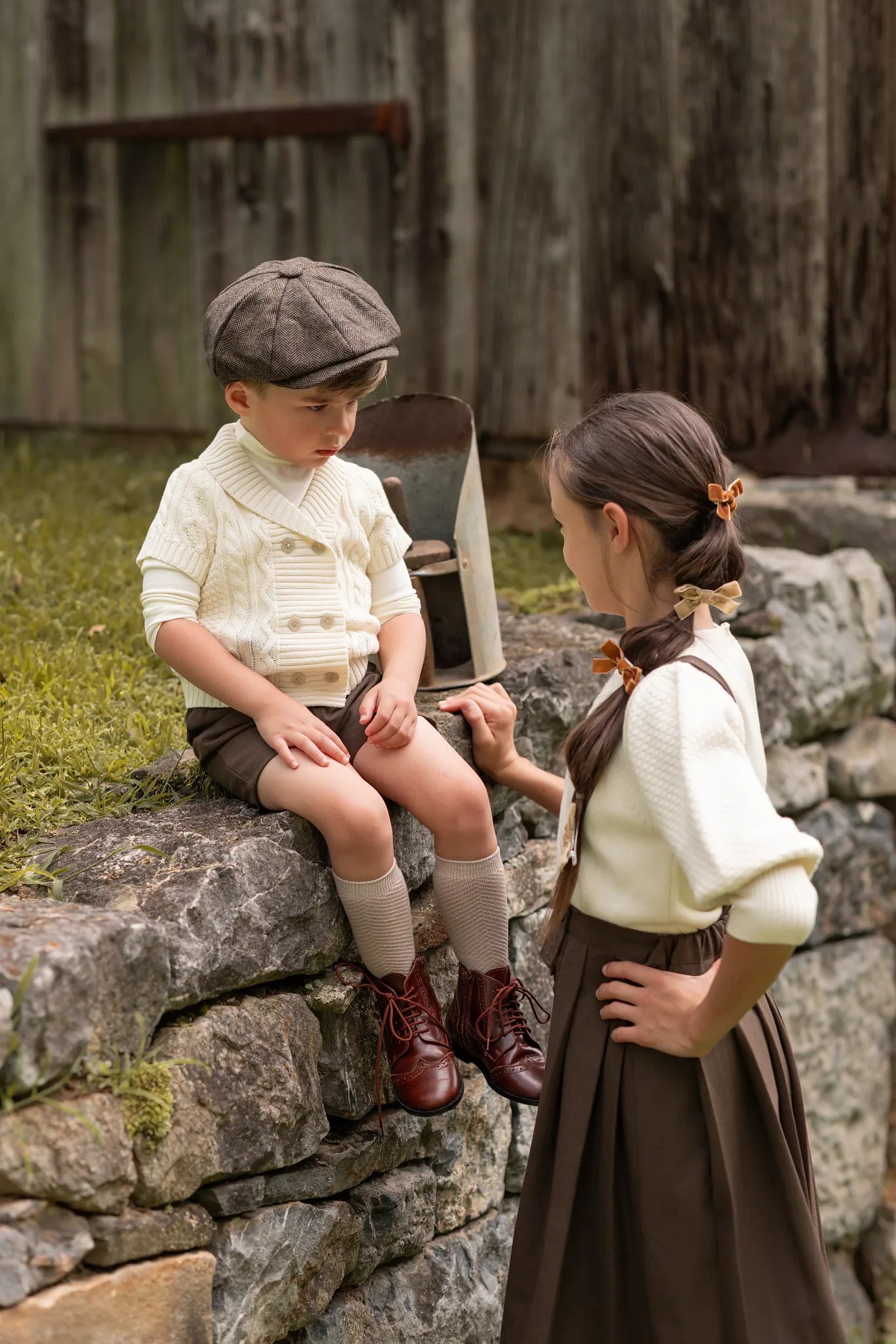 AP Chestnut Collection for Brown Exquisite Embroidery Fashion Brothers Sisters Family Matching Outfits