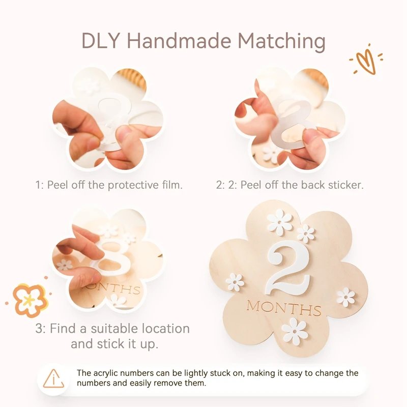 Wooden Baby Flower Shape Milestone Card Monthly Memorial Card Newborn Birthday Photography Accessories For Baby Birth Gift