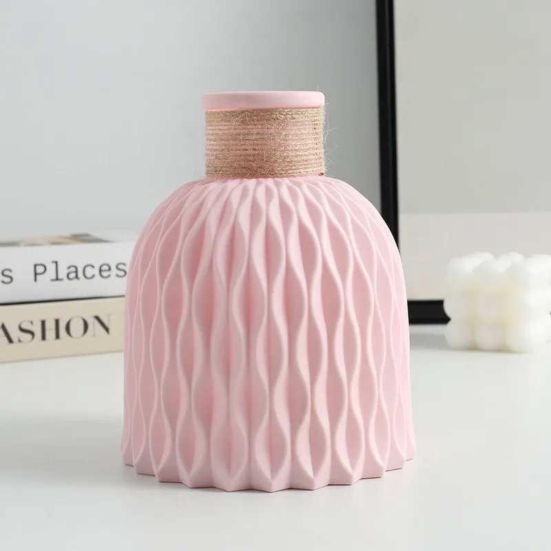 1PC Pineapple Pattern Twine Imitation Ceramic Plastic Vase Simple Water Wave Pattern Flower Arrangement Vase