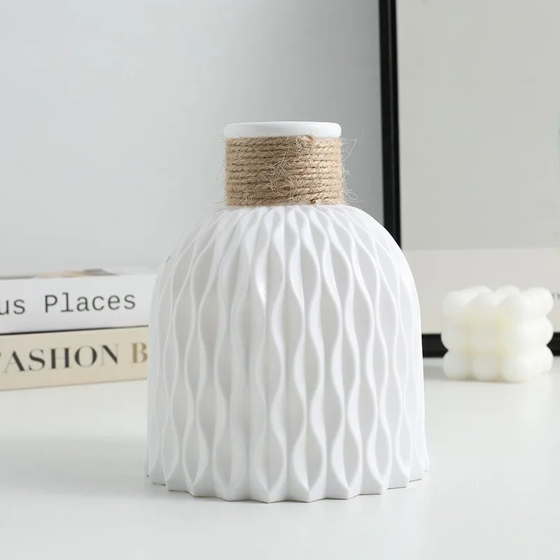 1PC Pineapple Pattern Twine Imitation Ceramic Plastic Vase Simple Water Wave Pattern Flower Arrangement Vase