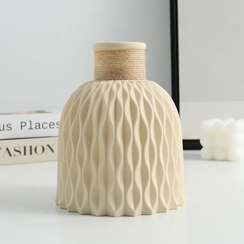 1PC Pineapple Pattern Twine Imitation Ceramic Plastic Vase Simple Water Wave Pattern Flower Arrangement Vase