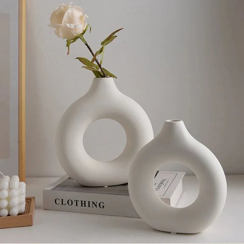 Simple Plastic Vase Donut Shape Single Flower Pot Home Living Room Decoration Table Ornaments Circle Flower Arrangement Vase