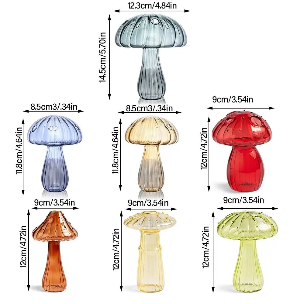 Transparent Jelly Color Mushroom Glass Vase Aromatherapy Bottle Home Small Vase Hydroponic Flower Pot Simple Table Decoration