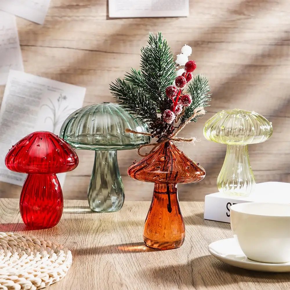 Transparent Jelly Color Mushroom Glass Vase Aromatherapy Bottle Home Small Vase Hydroponic Flower Pot Simple Table Decoration