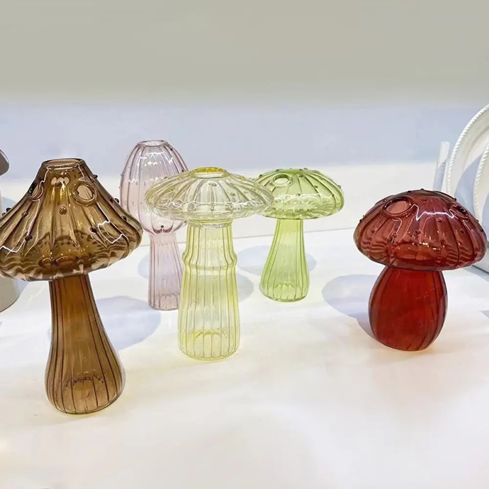 Transparent Jelly Color Mushroom Glass Vase Aromatherapy Bottle Home Small Vase Hydroponic Flower Pot Simple Table Decoration