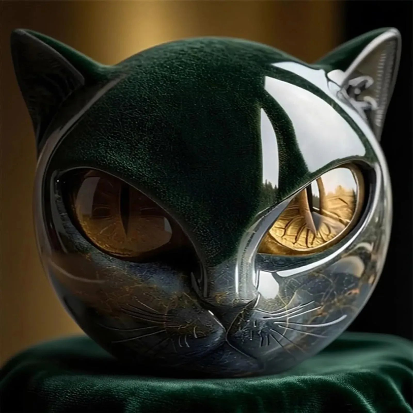 Decorative Black Cat Stone Figurine Resin Cat Head Healing Stone Marble Texture Cat Stone Keepsake Gift Office Desk Cats Decor