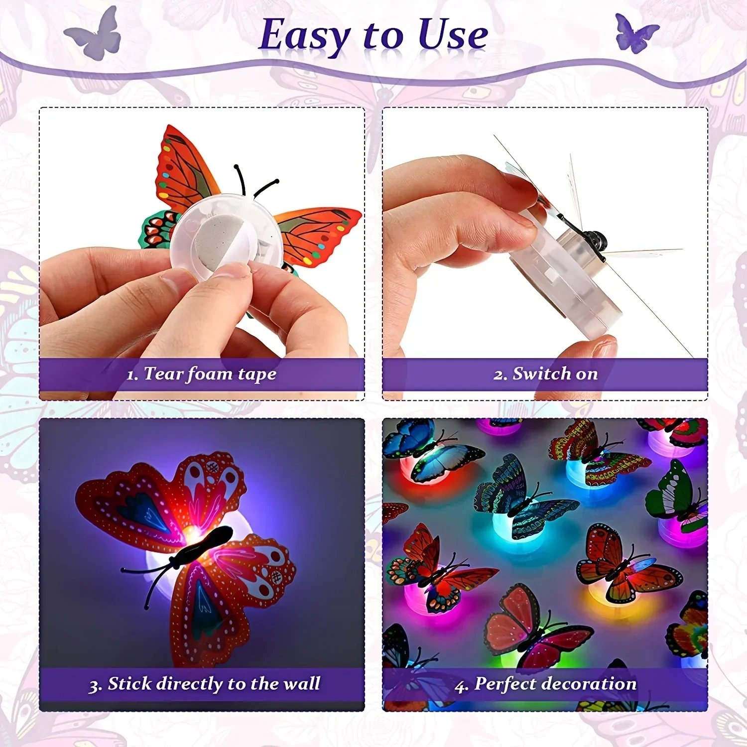 10pcs 3D LED Butterfly Decoration Night Light Sticker Single and Double Wall Light for Garden Backyard Lawn Party Festive Party