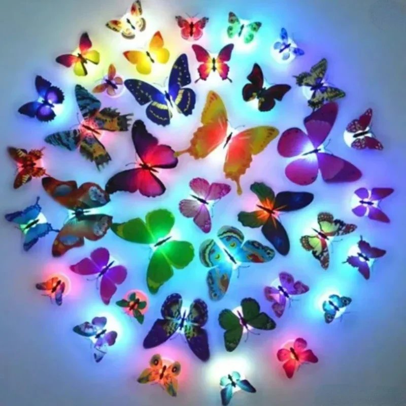 10pcs 3D LED Butterfly Decoration Night Light Sticker Single and Double Wall Light for Garden Backyard Lawn Party Festive Party