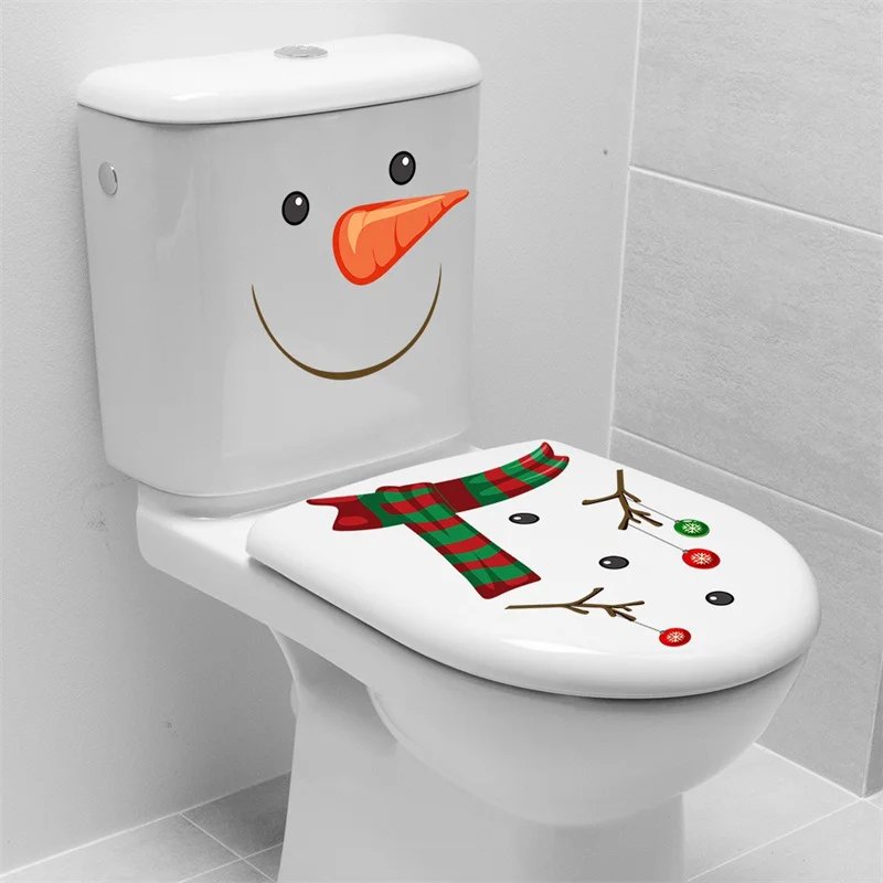 Snowman Christmas Toilet Stickers PVC Self-adhesive Waterproof 5 Types Wall Sticker Bathroom Decals Mural for Xmas Decoration