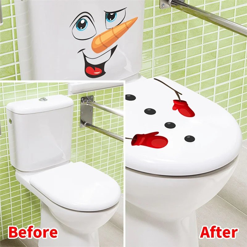 Snowman Christmas Toilet Stickers PVC Self-adhesive Waterproof 5 Types Wall Sticker Bathroom Decals Mural for Xmas Decoration