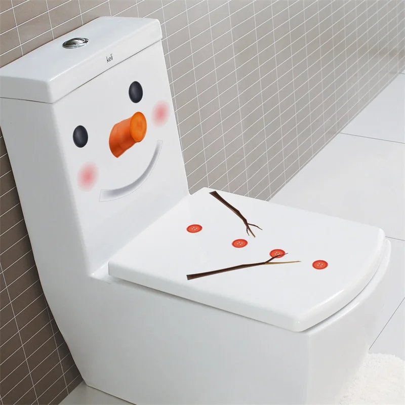 Snowman Christmas Toilet Stickers PVC Self-adhesive Waterproof 5 Types Wall Sticker Bathroom Decals Mural for Xmas Decoration