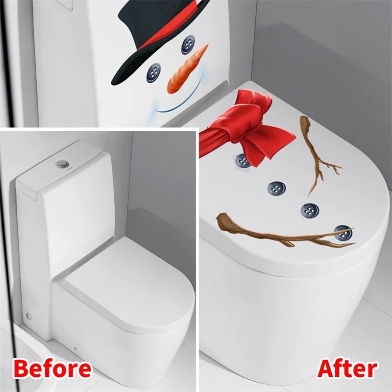 Snowman Christmas Toilet Stickers PVC Self-adhesive Waterproof 5 Types Wall Sticker Bathroom Decals Mural for Xmas Decoration