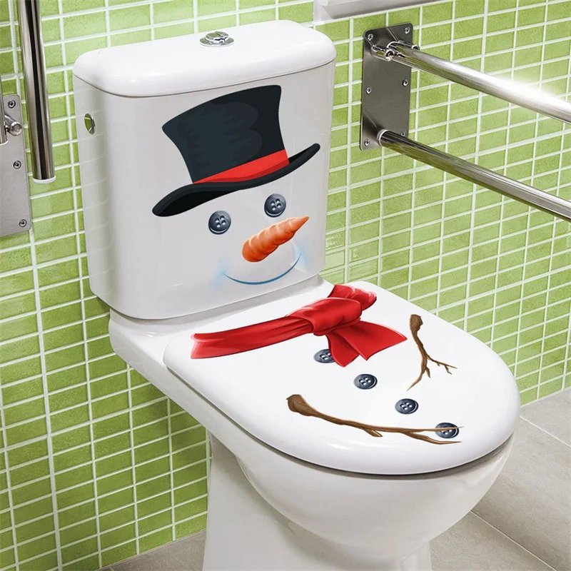 Snowman Christmas Toilet Stickers PVC Self-adhesive Waterproof 5 Types Wall Sticker Bathroom Decals Mural for Xmas Decoration
