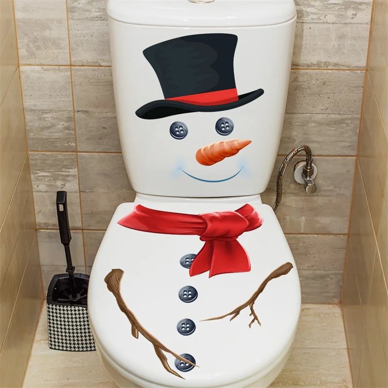 Snowman Christmas Toilet Stickers PVC Self-adhesive Waterproof 5 Types Wall Sticker Bathroom Decals Mural for Xmas Decoration