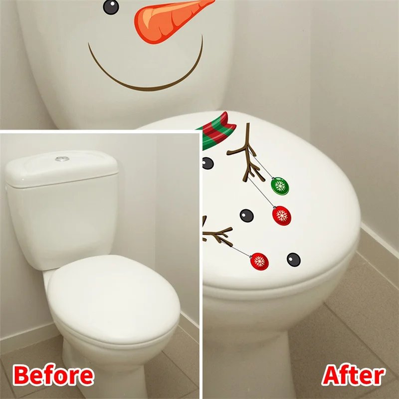 Snowman Christmas Toilet Stickers PVC Self-adhesive Waterproof 5 Types Wall Sticker Bathroom Decals Mural for Xmas Decoration