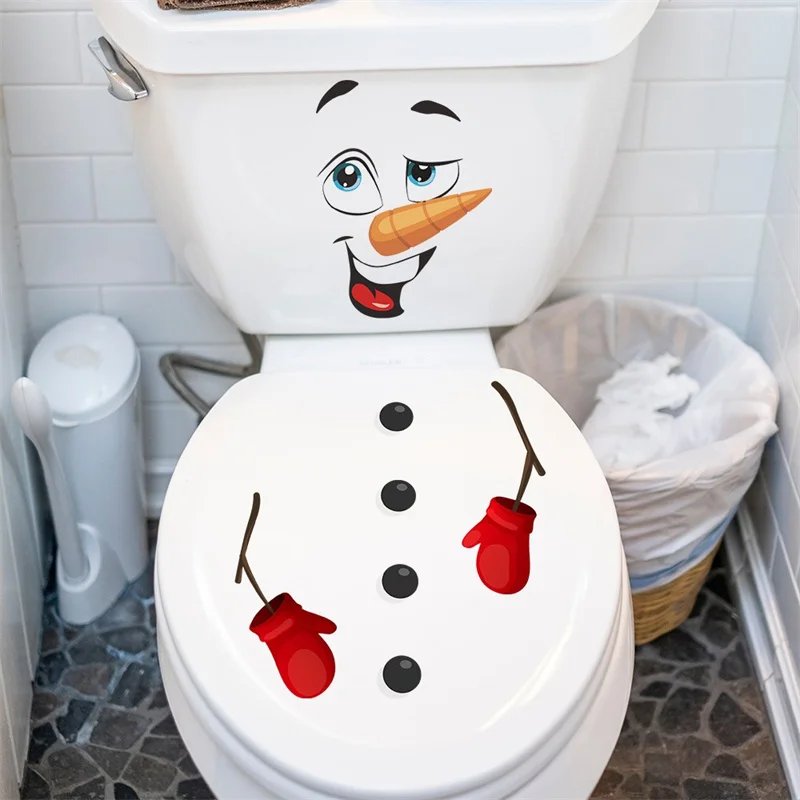Snowman Christmas Toilet Stickers PVC Self-adhesive Waterproof 5 Types Wall Sticker Bathroom Decals Mural for Xmas Decoration