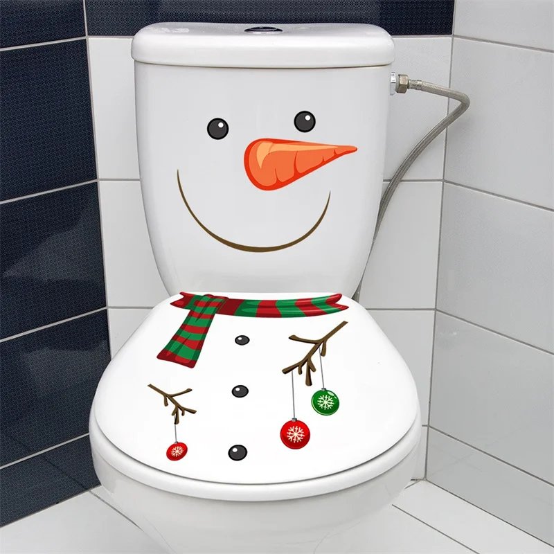 Snowman Christmas Toilet Stickers PVC Self-adhesive Waterproof 5 Types Wall Sticker Bathroom Decals Mural for Xmas Decoration