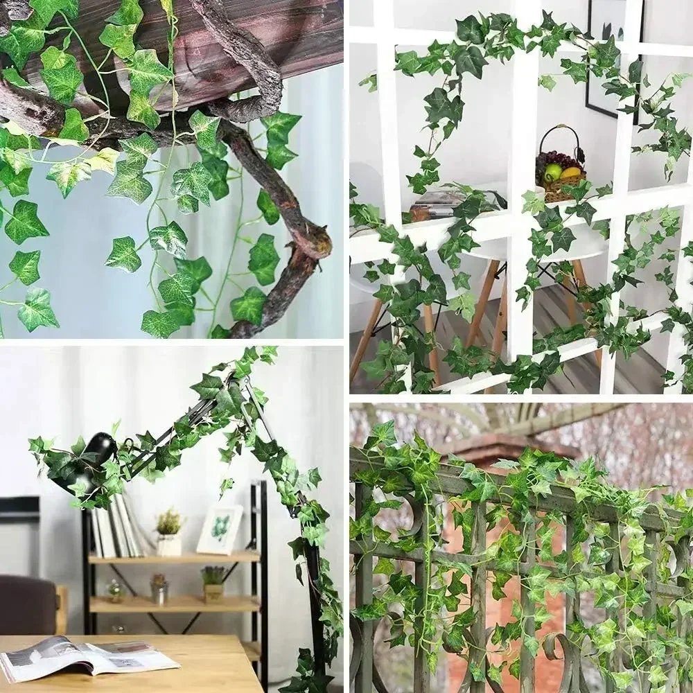 Artificial Green Ivy Leaf Rattan Creeper Leaves Vine Hanging Garland DIY Fake Flowers Plants for Garden Wedding Party Home Decor