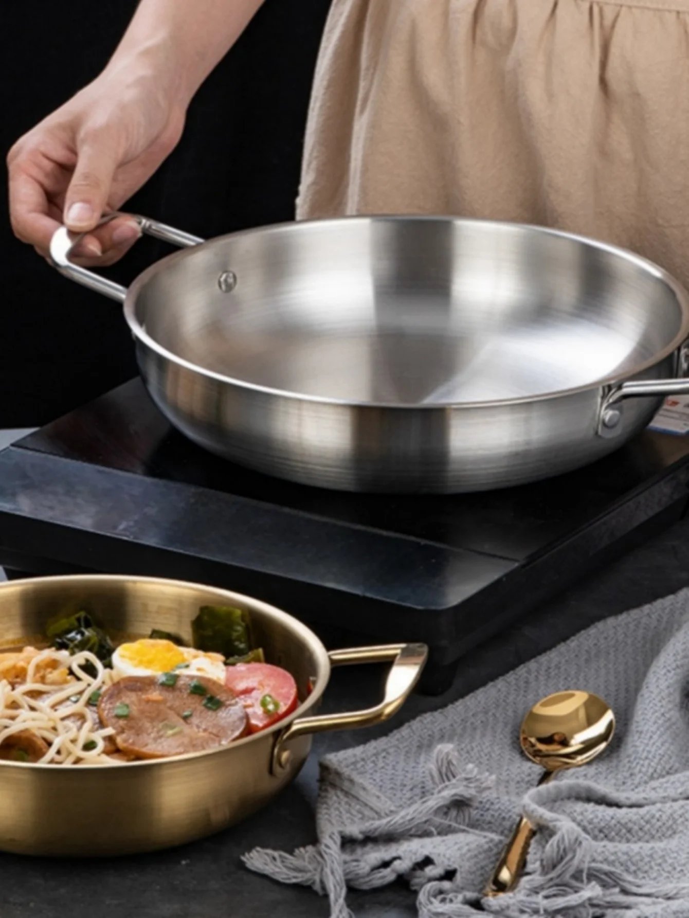 Stainless Steel Cookware Saucepan Dry Pots with Handle Home Cooking Paella Pan Seafood Rice Pot Picnic Snack Plates Stainless Steel Cookware Saucepan Dry Pots with Handle Home Cooking Paella Pan Seafood Rice Pot Picnic Snack Plates