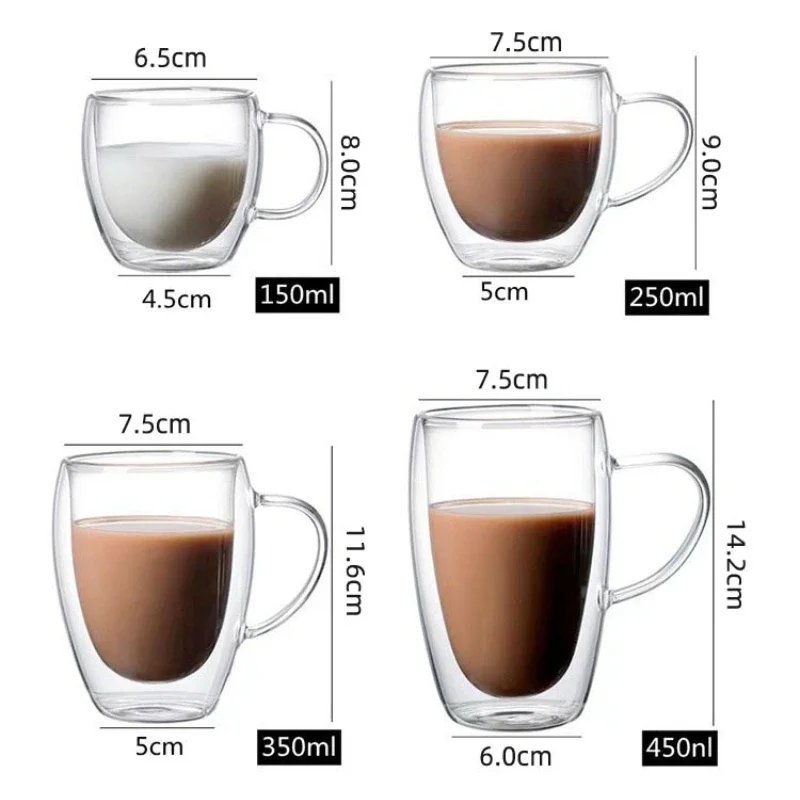 Heat Resistant Clear Double Wall High Borosilicate Glass Mug with Handle Coffee Milk Juice Water Cup Coffeeware Lover Gift Heat Resistant Clear Double Wall High Borosilicate Glass Mug with Handle Coffee Milk Juice Water Cup Coffeeware Lover Gift