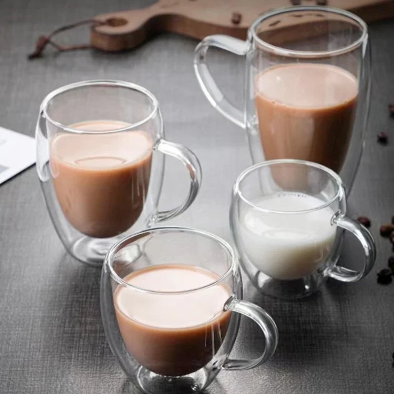 Heat Resistant Clear Double Wall High Borosilicate Glass Mug with Handle Coffee Milk Juice Water Cup Coffeeware Lover Gift Heat Resistant Clear Double Wall High Borosilicate Glass Mug with Handle Coffee Milk Juice Water Cup Coffeeware Lover Gift