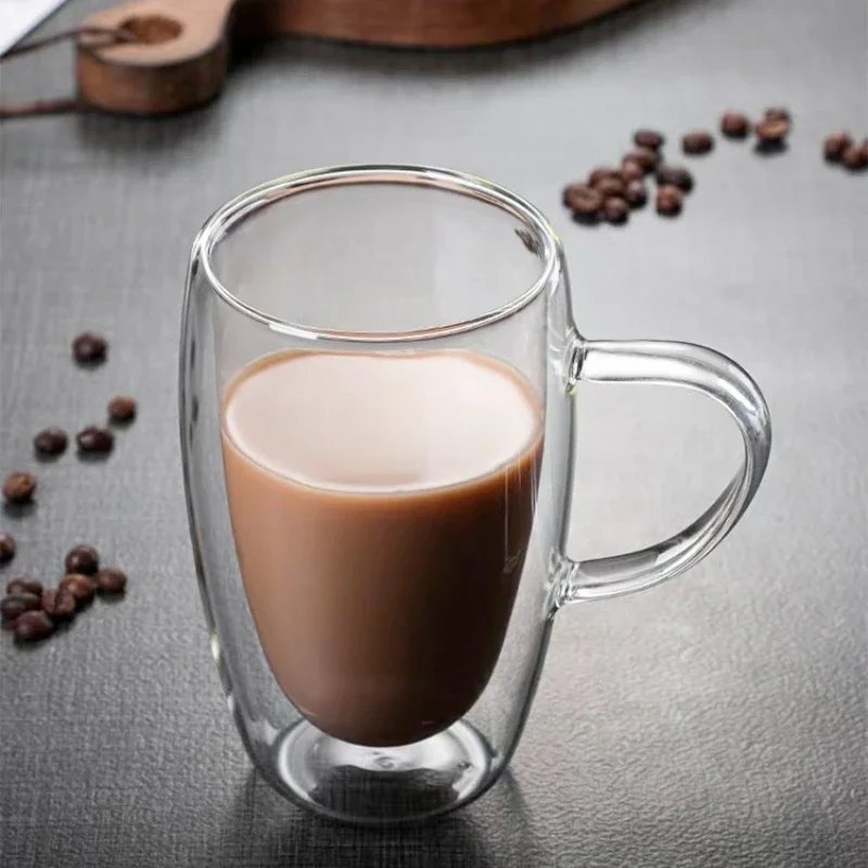 Heat Resistant Clear Double Wall High Borosilicate Glass Mug with Handle Coffee Milk Juice Water Cup Coffeeware Lover Gift Heat Resistant Clear Double Wall High Borosilicate Glass Mug with Handle Coffee Milk Juice Water Cup Coffeeware Lover Gift
