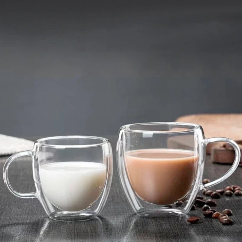 Heat Resistant Clear Double Wall High Borosilicate Glass Mug with Handle Coffee Milk Juice Water Cup Coffeeware Lover Gift Heat Resistant Clear Double Wall High Borosilicate Glass Mug with Handle Coffee Milk Juice Water Cup Coffeeware Lover Gift