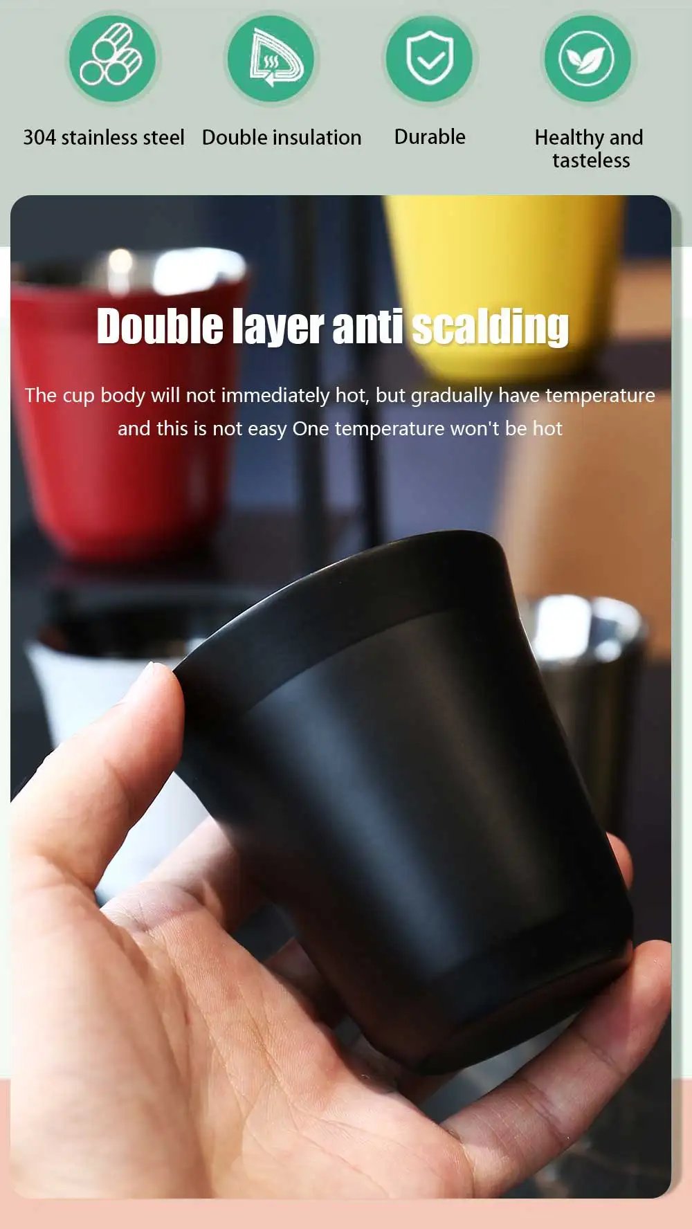 160ML 304 Espresso Mugs Stainless Steel Coffee Milk Water Drink Breakfast Cups Insulated Double Wall Safe Texture