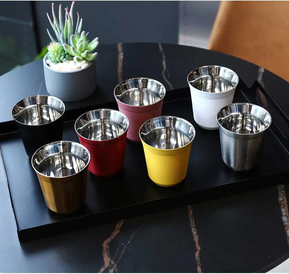 160ML 304 Espresso Mugs Stainless Steel Coffee Milk Water Drink Breakfast Cups Insulated Double Wall Safe Texture