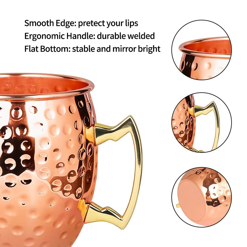 Moscow Mule Stainless Steel Mugs Metal Anti-fall Beer Cup Copper Plated Hammered Mug Cocktai Wine Champagne Party Bar Drink Cups