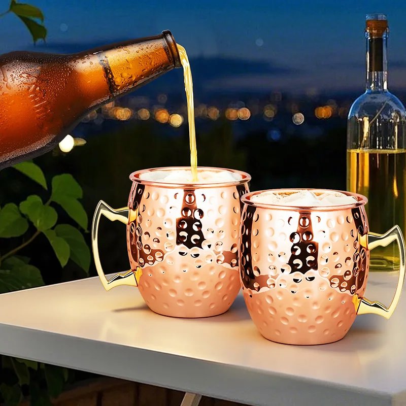 Moscow Mule Stainless Steel Mugs Metal Anti-fall Beer Cup Copper Plated Hammered Mug Cocktai Wine Champagne Party Bar Drink Cups