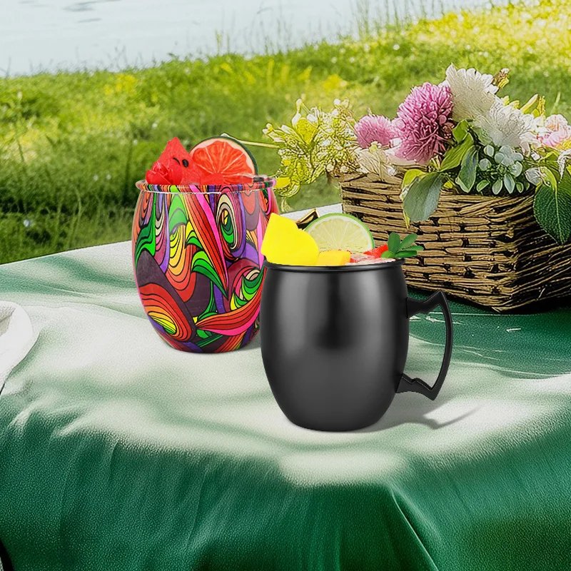 Moscow Mule Stainless Steel Mugs Metal Anti-fall Beer Cup Copper Plated Hammered Mug Cocktai Wine Champagne Party Bar Drink Cups