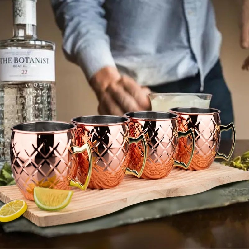 Moscow Mule Stainless Steel Mugs Metal Anti-fall Beer Cup Copper Plated Hammered Mug Cocktai Wine Champagne Party Bar Drink Cups