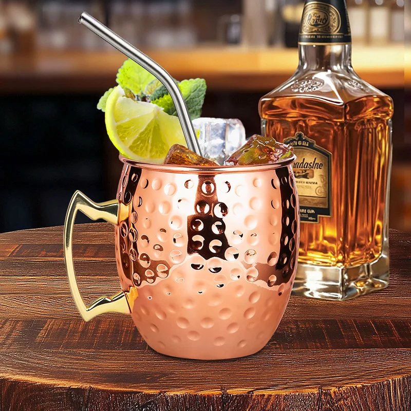Moscow Mule Stainless Steel Mugs Metal Anti-fall Beer Cup Copper Plated Hammered Mug Cocktai Wine Champagne Party Bar Drink Cups