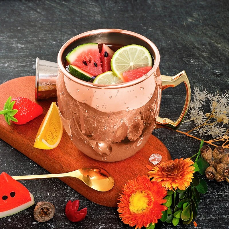 Moscow Mule Stainless Steel Mugs Metal Anti-fall Beer Cup Copper Plated Hammered Mug Cocktai Wine Champagne Party Bar Drink Cups