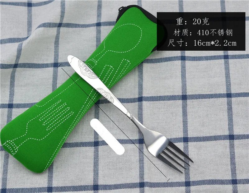 3Pcs/4Pcs/7Pcs Set Dinnerware Portable Printed Knifes Fork Spoon Stainless Steel Family Camping Steak Cutlery Tableware with Bag