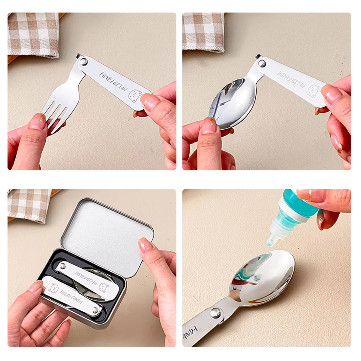 WORTHBUY 3Pcs/Set Portable Foldable Dinnerware Set 304 Stainless Steel Folding Fork Spoon With Cutlery Box Cute Picnic Tableware WORTHBUY 3Pcs/Set Portable Foldable Dinnerware Set 304 Stainless Steel Folding Fork Spoon With Cutlery Box Cute Picnic Tableware