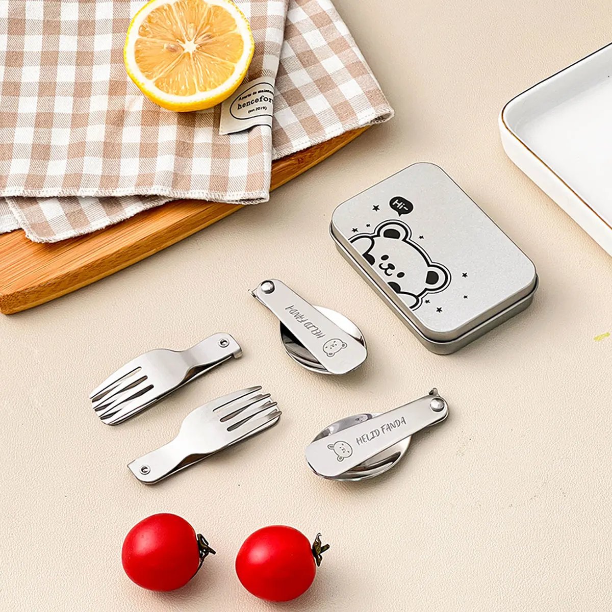 WORTHBUY 3Pcs/Set Portable Foldable Dinnerware Set 304 Stainless Steel Folding Fork Spoon With Cutlery Box Cute Picnic Tableware WORTHBUY 3Pcs/Set Portable Foldable Dinnerware Set 304 Stainless Steel Folding Fork Spoon With Cutlery Box Cute Picnic Tableware
