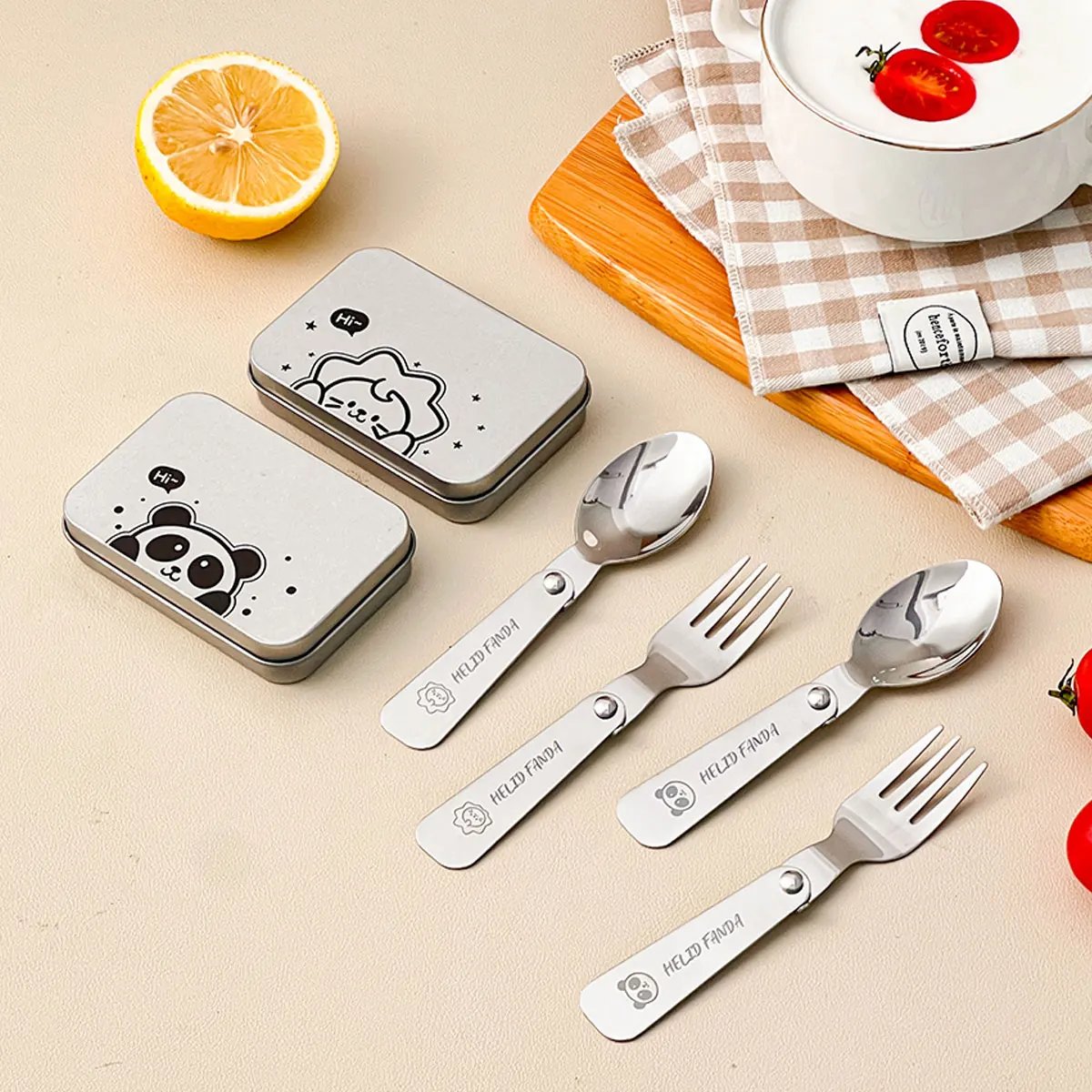 WORTHBUY 3Pcs/Set Portable Foldable Dinnerware Set 304 Stainless Steel Folding Fork Spoon With Cutlery Box Cute Picnic Tableware WORTHBUY 3Pcs/Set Portable Foldable Dinnerware Set 304 Stainless Steel Folding Fork Spoon With Cutlery Box Cute Picnic Tableware