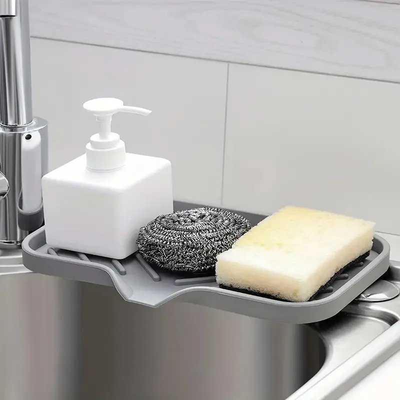 Sink Silicone Tray With drain Soap Sponge Storage Holder Countertop Sink Scrubber Brush Soap Storage Rack Kitchen Organizer Sink Silicone Tray With drain Soap Sponge Storage Holder Countertop Sink Scrubber Brush Soap Storage Rack Kitchen Organizer
