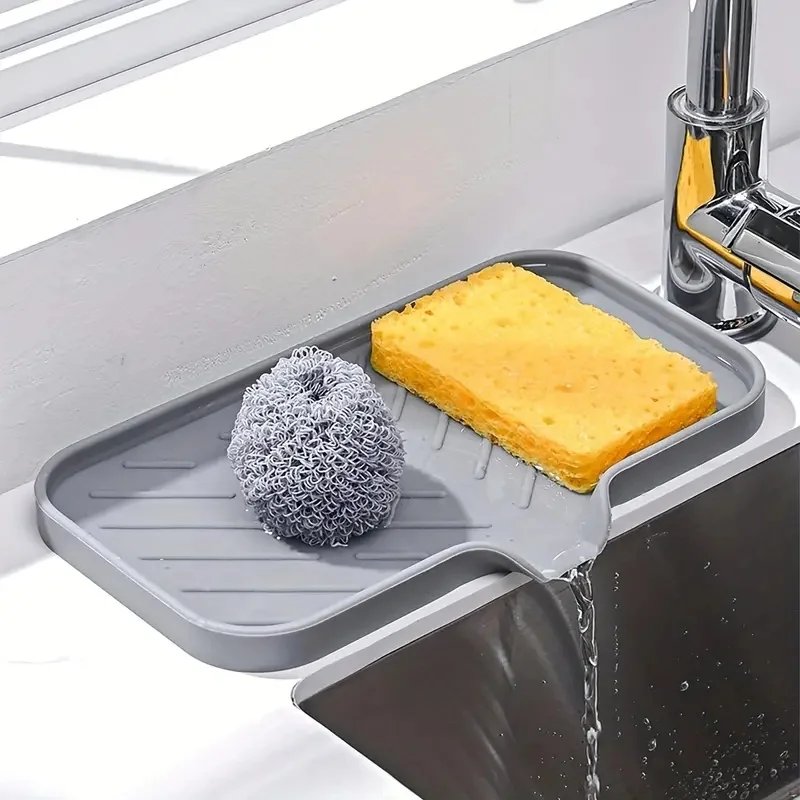 Sink Silicone Tray With drain Soap Sponge Storage Holder Countertop Sink Scrubber Brush Soap Storage Rack Kitchen Organizer Sink Silicone Tray With drain Soap Sponge Storage Holder Countertop Sink Scrubber Brush Soap Storage Rack Kitchen Organizer