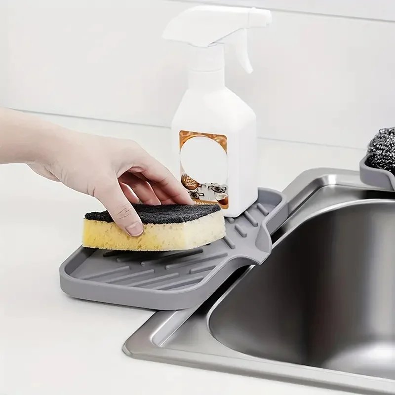 Sink Silicone Tray With drain Soap Sponge Storage Holder Countertop Sink Scrubber Brush Soap Storage Rack Kitchen Organizer Sink Silicone Tray With drain Soap Sponge Storage Holder Countertop Sink Scrubber Brush Soap Storage Rack Kitchen Organizer