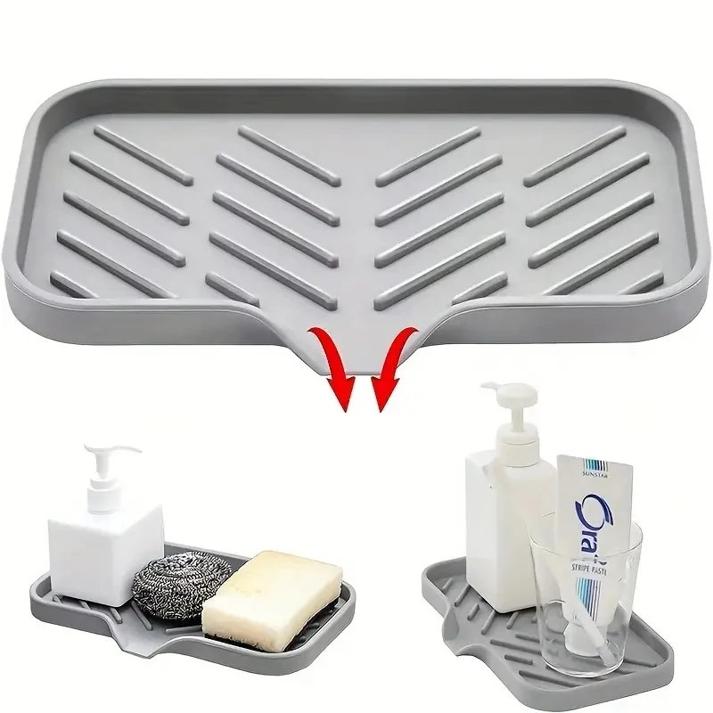 Sink Silicone Tray With drain Soap Sponge Storage Holder Countertop Sink Scrubber Brush Soap Storage Rack Kitchen Organizer Sink Silicone Tray With drain Soap Sponge Storage Holder Countertop Sink Scrubber Brush Soap Storage Rack Kitchen Organizer